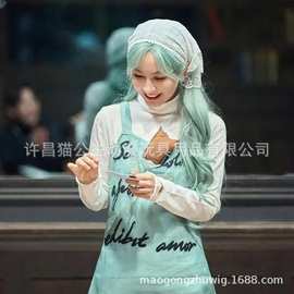 厂家批发 吴昕清新仙女风中分波浪长卷发 绿发精灵cos假发 玫瑰网