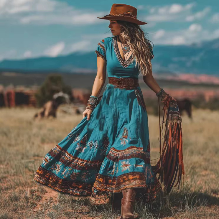 Cross-Border European and American Retro Western Style Women's Dress Cross-Border European and American Retro Western Style Women's Dress