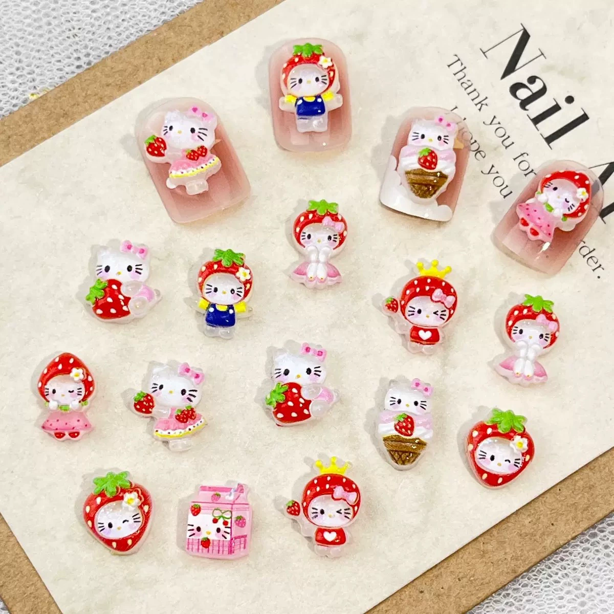 Новые аксессуары для дизайна ногтей Kitty, милые модные клубничные аксессуары для дизайна ногтей «Красная Шапочка», кошачьи аксессуары для дизайна ногтей «сделай сам», носимые ногти оптом