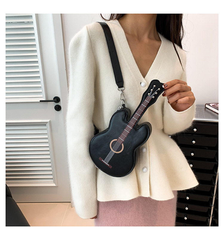 396g Weight Polyester Lining Material Zipper Closure Type Single Shoulder Strap Strap Type Shoulder Bag Bags Type Street, Shopping Occasion Pu Leather Material Guitar Pattern All Seasons Season Women's Gender Streetwear Style Oval Shape Small Size Women's Small Pu Leather Guitar Streetwear Oval Zipper Shoulder Bag 9