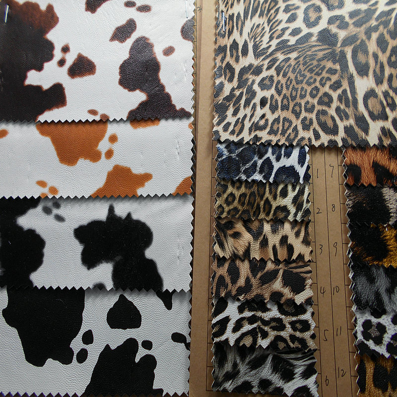 羊纹细纹印花豹纹合成革 奶牛箱包服装革 转移毛底PU印人造革面料