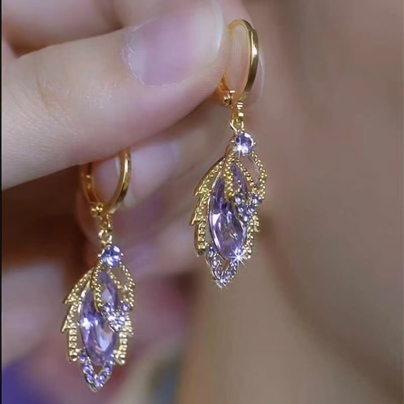 Purple earrings with zircon