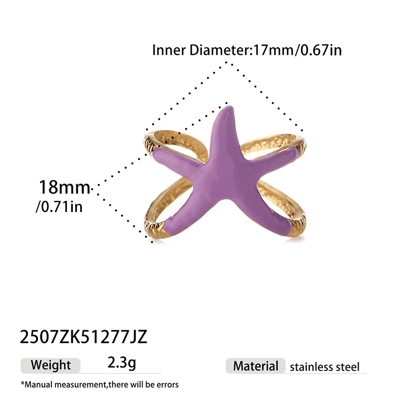 Taina Europa y América verano playa de vacaciones marinas estilo estrella de mar colorido anillo de goteo de aceite nicho de diseño joyas