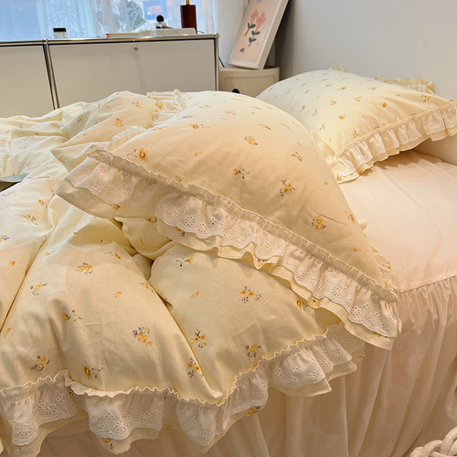 French ins small floral cotton bed four-piece set cotton quilt cover bed sheet bed skirt princess style bed skirt four-piece set