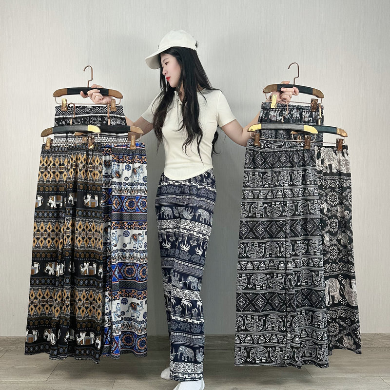 Southeast Asian Explosive Ethnic Style Thai Elephant Wide Leg Pants Women's Beach Pants Summer Thin High Waist Slimming Straight Leg Pants Southeast Asian Explosive Ethnic Style Thai Elephant Wide Leg Pants Women's Beach Pants Summer Thin High Waist Slimming Straight Leg Pants