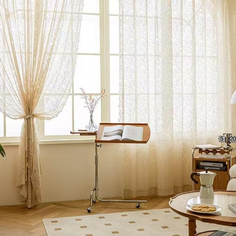 French-Style Blackout Door Curtain with Lace Trim for Bedroom, Living Room, Balcony, No-Drill Beadwork, Light-Transmitting Bay Window Folding Sheer French-Style Blackout Door Curtain with Lace Trim for Bedroom, Living Room, Balcony, No-Drill Beadwork, Light-Transmitting Bay Window Folding Sheer