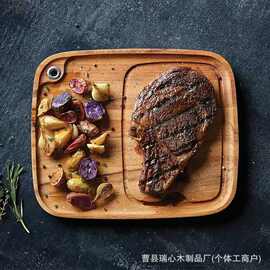 跨境木质牛排餐盘披萨盘牛扒饭餐具木盘聚会派对果盘甜点木质托盘