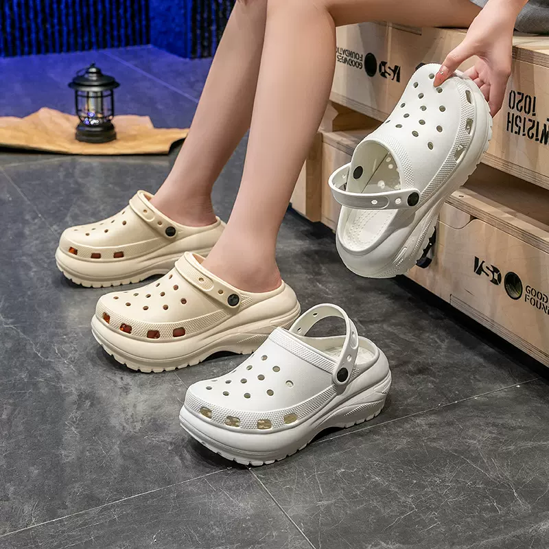 2024光轮corss洞洞鞋踩屎感女增高EVA厚底洞洞鞋跨境女式包头凉拖