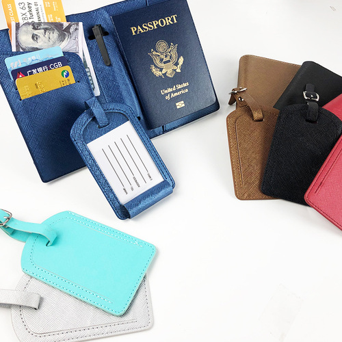 Cross-border wholesale cross-pattern handmade threaded oil-edged PU leather passport cover and luggage tag set