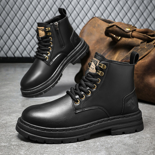 Martin boots, high-top waterproof casual shoes, fashionable all-matching cotton shoes, retro leather shoes, British style work short boots, men's shoes