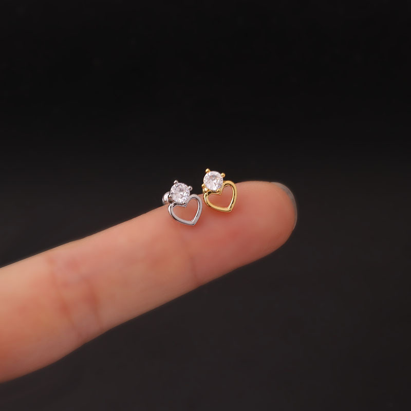 Womenu0027S Fashion Heart shape Metal Ear Studs Plating Inlay Zircon