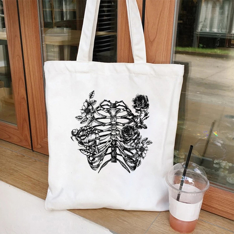 Halloween calavera impresa bolsa de lienzo 35 * 40 bolsa de gran capacidad para comprar bolsas de mano venta caliente transfronteriza 0902 - 8