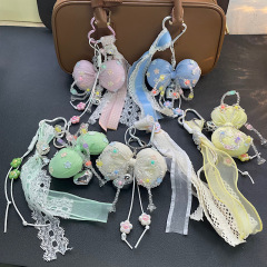 新商品のかわいい布芸のカラーの花の水晶の数珠の蝶結びの娘の蜜の百合のカバンのキーホルダーのアクセサリーのペンダント