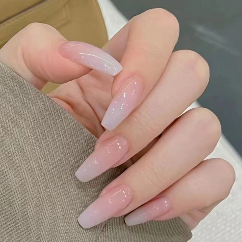 Wearable Manicure Patch Finished Product Wholesale Long Ballet Nails Pink and Simple Gradient Color Fake Nails 24 Pieces Gradient