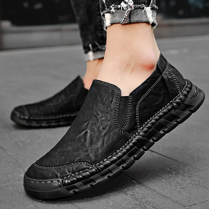 2024 cuatro estaciones hombre casual diario 46 zapatos de cuero de tamaño grande hechos a mano de cuero suave de mediana edad zapatos de papá