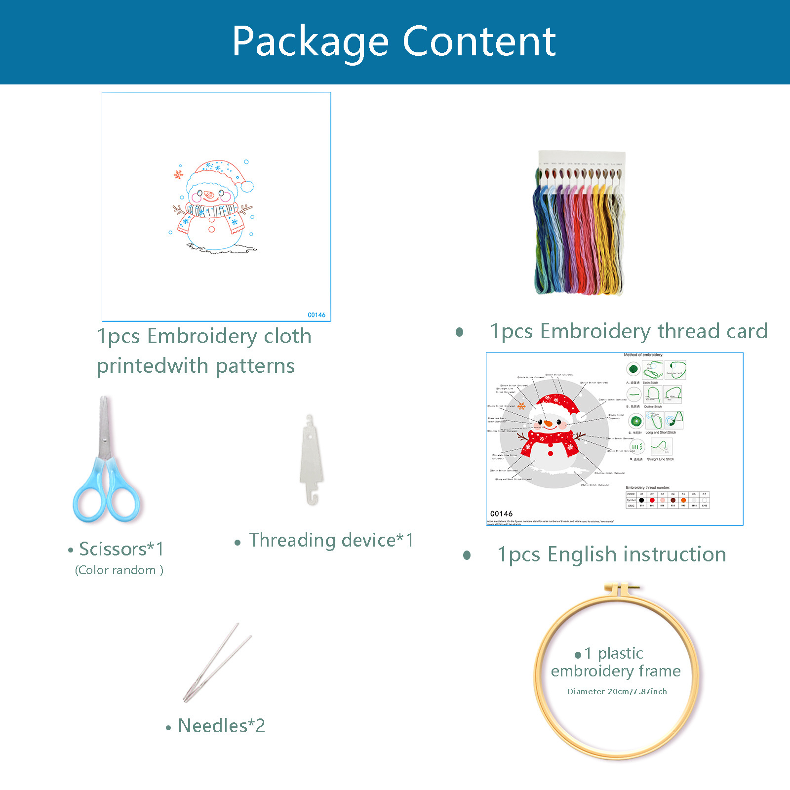 Nuevo bordado transfronterizo Navidad muñeco de nieve encantador dibujos animados principiantes paquete de material de bordado al por mayor