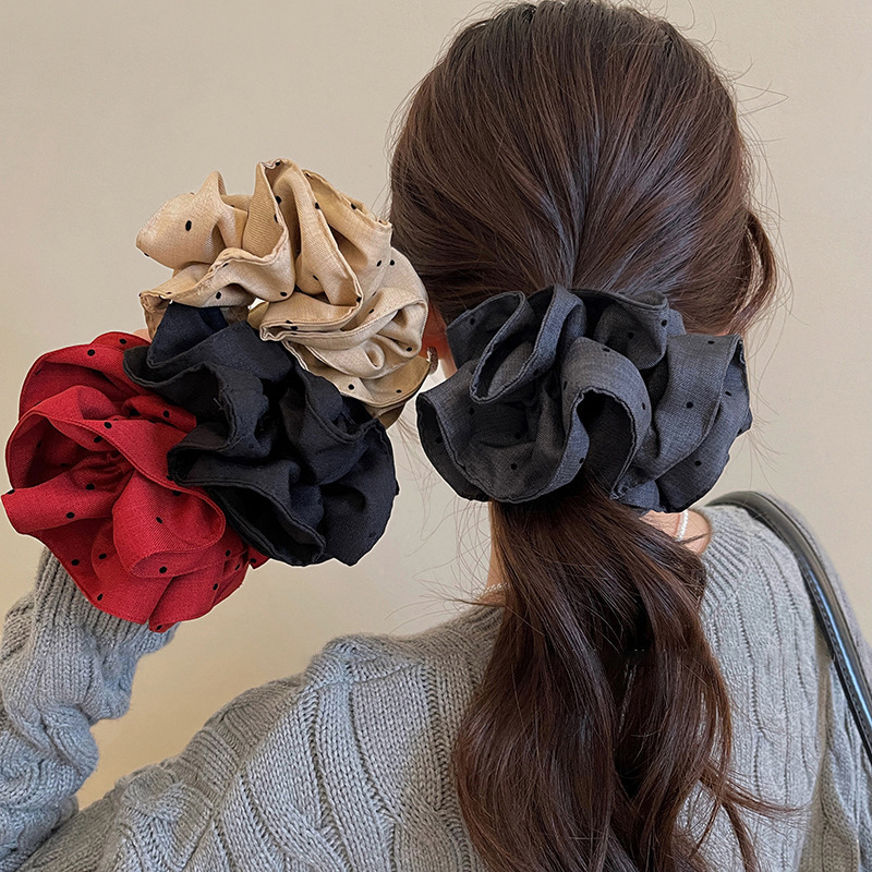 プリーツ水玉模様の韓国風女性用ヘアゴム、レイジースタイル、高級感、特大ボールヘッド、ポニーテール、ゴムバンドヘアロープ|undefined
