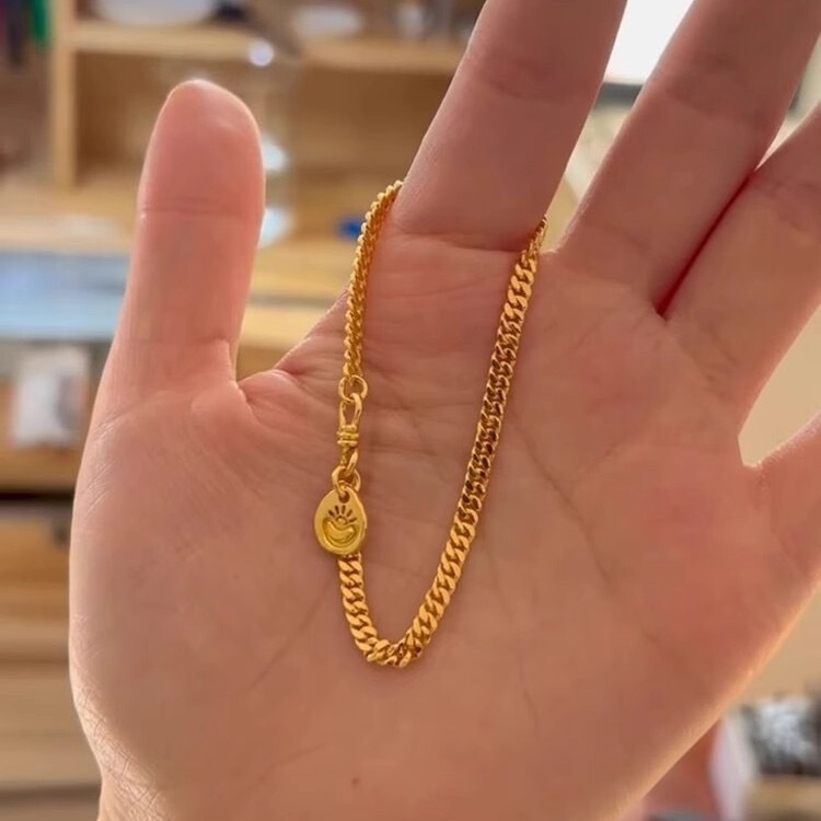 Vitager Vintage Gold Ingot Pendant Bracelet Fashion Simple Gold Wealth Couple Bracelet Cuban Chain Jewelry