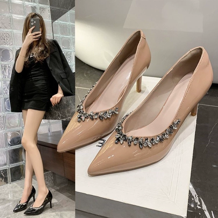 Женские туфли-лодочки с блестками в стиле феи, нюдовые, на высоком каблуке-шпильке, с заострённым носком, элегантные, с невысоким голенищем, удобные, свадебные, новинка 2024 года.