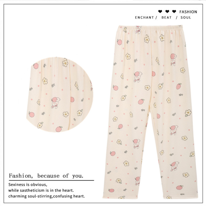 Pantalones de dibujos animados lindos pantalones de pijama elásticos de cintura estudiantil en casa pantalones largos de primavera y otoño de verano para mujeres pantalones casuales