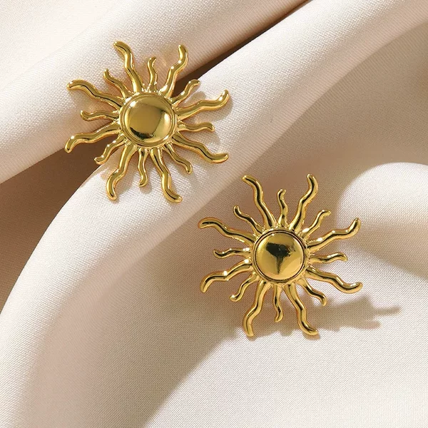 Cross-Border Hot Selling Fashion Retro Sun Turbine Stainless Steel Earrings Sunflower Earrings Glossy Earrings Wholesale