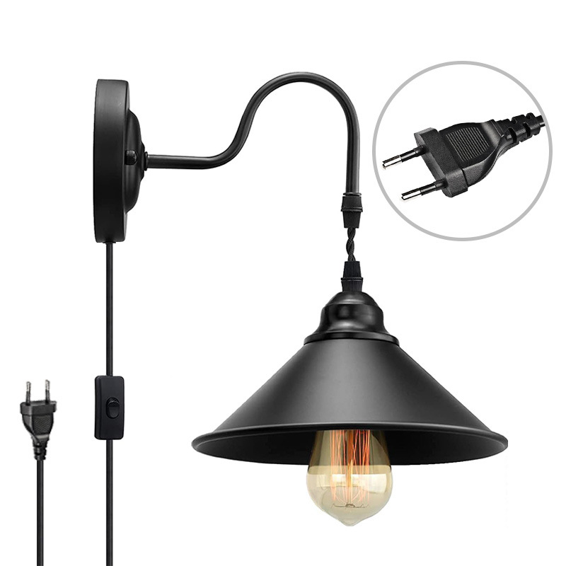 Explosiones transfronterizas para lámparas Zhongshan E27E26 soporte de lámpara industrial retro americano interruptor de aire enchufe lámpara de pared de hierro forjado