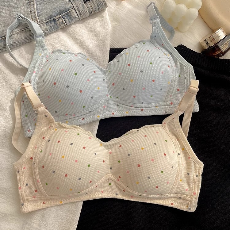 Color Wave Dot Underwear Women's 2024 New Small Chest Gather-up No Steel Ring Comfortable Breathable Bra for Students and High School Students Color Wave Dot Underwear Women's 2024 New Small Chest Gather-up No Steel Ring Comfortable Breathable Bra for Students and High School Students
