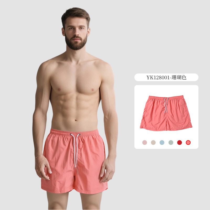 Oma Taslon pantalones cortos de natación transpirables de secado rápido de color sólido de cuatro puntos para hombre forro pantalones de playa deportivos de vacaciones junto al mar