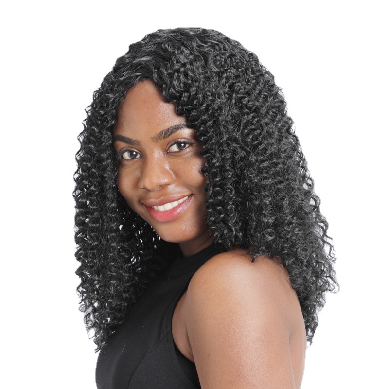 Extensões de cabelo Perucas crespas pequenas e cacheadas, perucas femininas pequenas e cacheadas com divisão no meio_voghion.com