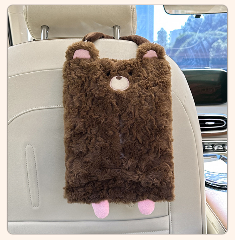 Creative Cartoon Animal Car Hanging Paper Box Cute Plush Car Tissue Box Internet Popular Car Tissue Hanging Bag