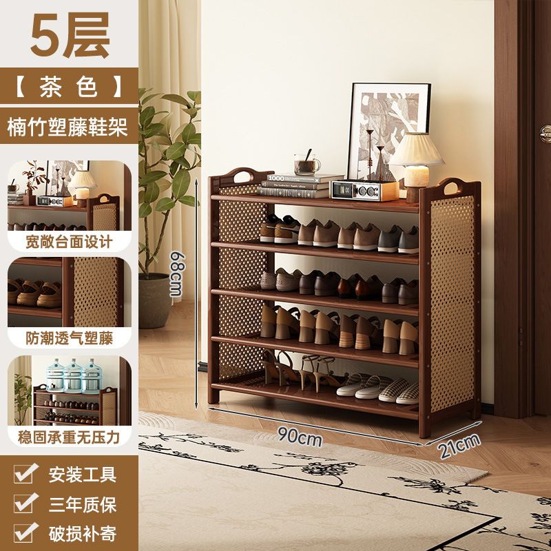 Estante de zapatos puerta doméstica puerta de entrada multicapa simple nuevo 2025 explosión de madera maciza alquiler de habitaciones gabinete de zapatos interiores