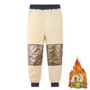 Winter Lamb Fleece Men's fleece-lined Warm Casual Sports Graphene Knee Pants Loose Straight plus size Cotton Pants