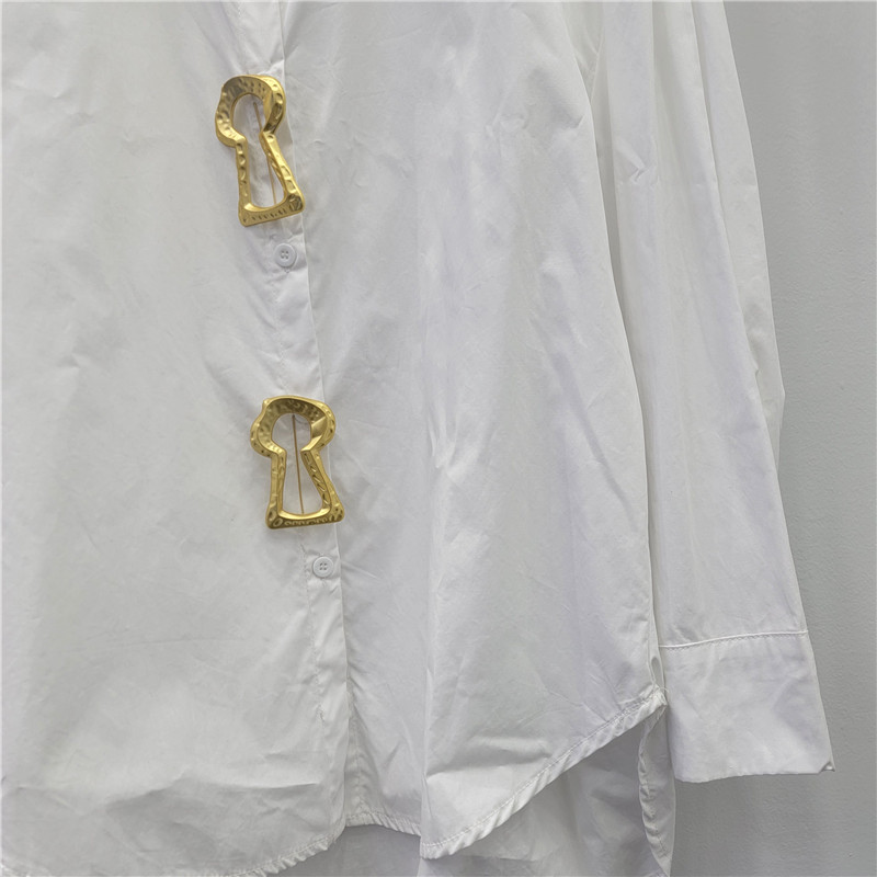 Ingeniería pesada simple camisa de manga larga de color sólido para mujeres 2026 primavera nuevo diseño de hebilla metálica blusa suelta image 4