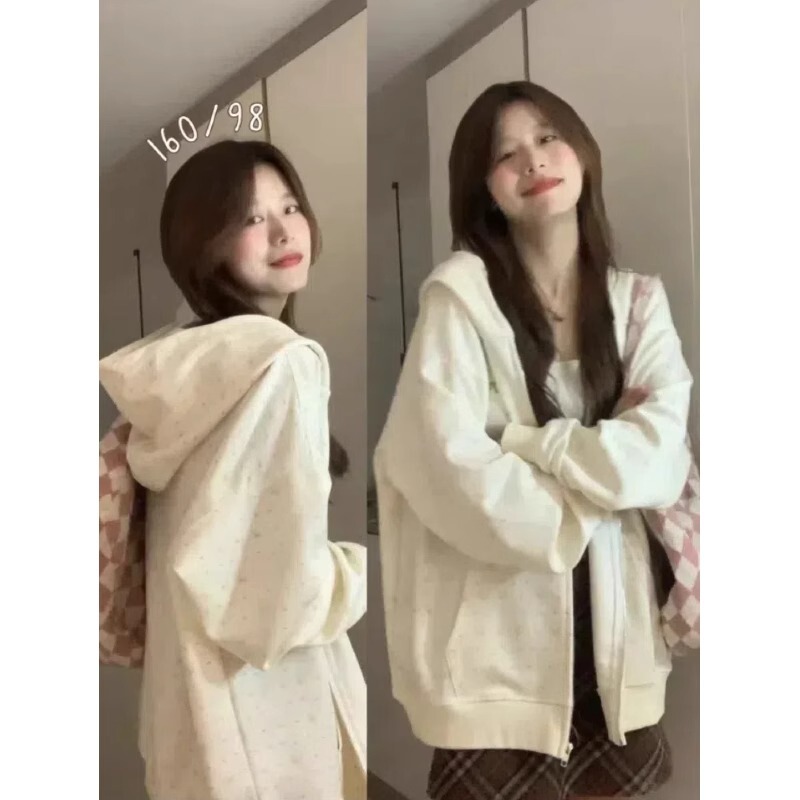 蝴蝶结碎花连帽卫衣外套女春秋2025新款韩系长袖拉链开衫上衣早秋|undefined