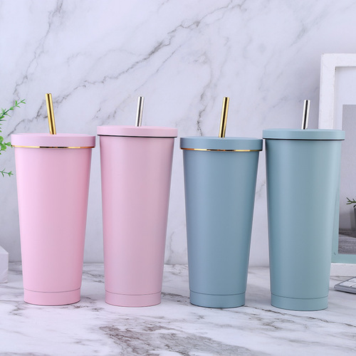 Supply large capacity stainless steel vacuum straw cup, can hold bubble tea, insulation advertising straw cups