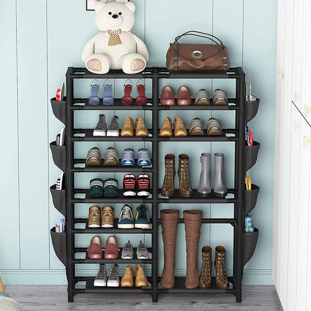 국경 간 전자 상거래 아마존 폭발 신발 랙 더블 행 8 층 측면 교수형 가방 부직포 간단한 홈 스토리지 신발 캐비닛