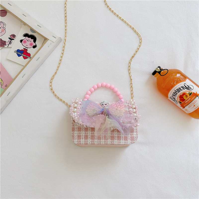 Bolsos infantiles niñas princesas niñas mochilas de hombro estilo caricatura encantador bolso de perlas de cadena