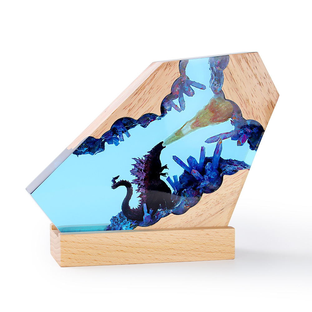 Comercio exterior transfronterizo resina Godzilla decoración lámpara de noche madera sólida resina epoxi lámpara de noche artesanías creativas para el hogar image 6