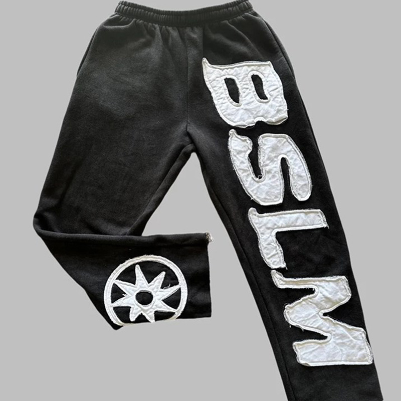 Pantalones Sueltos con Bordado de Letras y Estampado de Poliéster y Chenilla