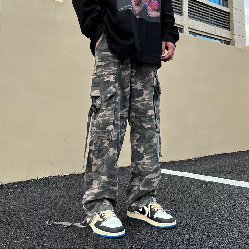 Американский хип-хоп камуфляж рабочие брюки мужские бренд VIBE pants INS high street функциональные прямые брюки