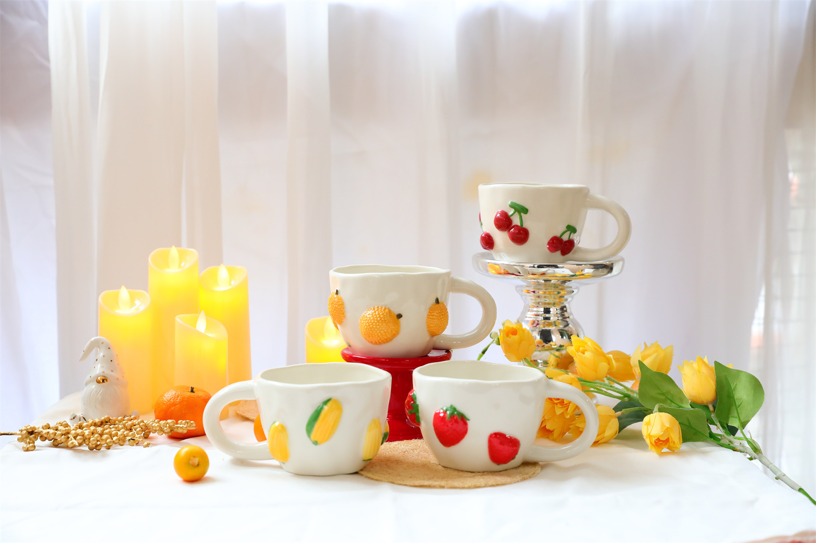 780g Weight Mug Kitchen and drinking utensils 1 Piece Quantity Banquet, Party Occasion ceramics Material Cherry Pattern Casual, Elegant, Cute Style Casual Elegant Cute Cherry Ceramics Mug 1 Piece 13