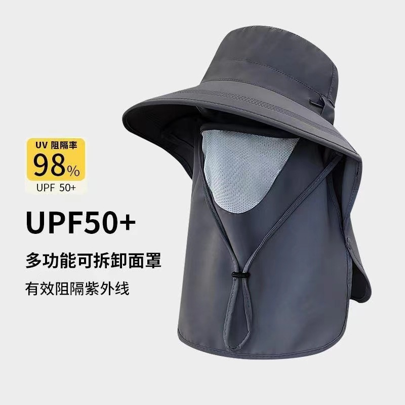 Máscara de protección solar funcional de protección total, máscara transpirable, protección facial y de cuello, sombrero integrado, sombrilla de viaje al aire libre, sombrero de pesca al sol