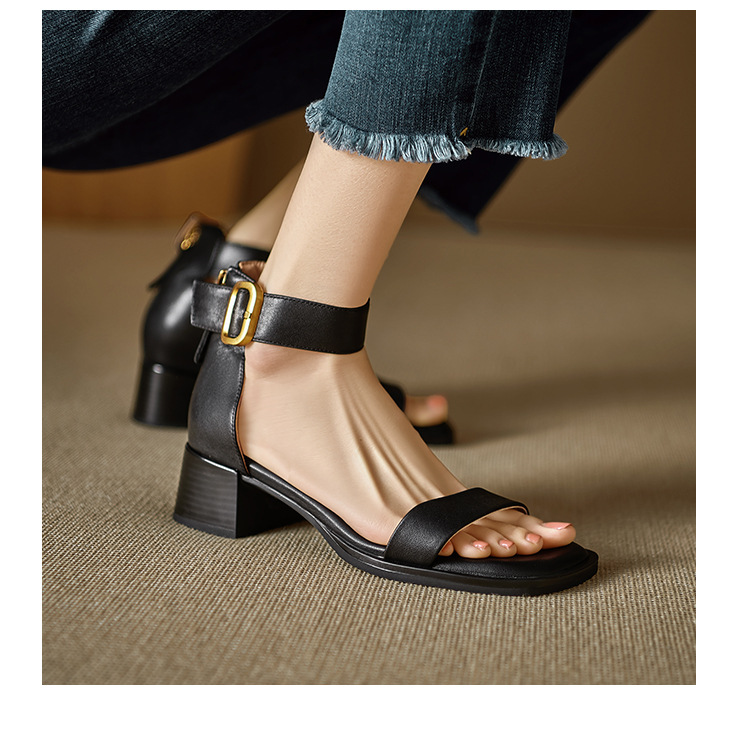 Sandal quai ngang cổ điển kiểu Pháp gót thô 5 cm cho nữ đi làm — Màu nâu, Màu đen, Màu trắng chi tiết 21