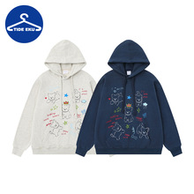 TIDEEKU秋季新款a类棉女式连帽卫衣字母卡通印花套头衫百搭秋装