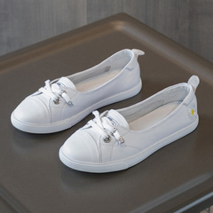 2024春新款真皮網紅小白鞋女透氣百搭潮鞋韓版一腳蹬板鞋淺口單鞋
