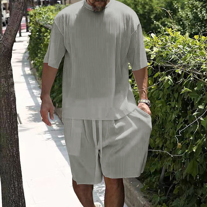 Herren Freizeit Set Aus Gerippter Eisseide Mit Shorts_voghion.com