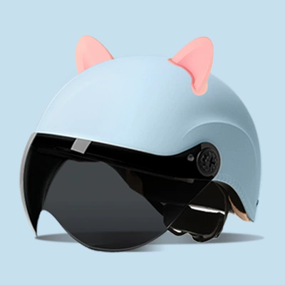Motosiklet kaskı (dəbilqə) – sun protection portable battery car - summer-helmet-frosted-blue-summer-helmet-sunscreen-glasses-accessories-rabbit-ears-pink-one-size-fits-all
