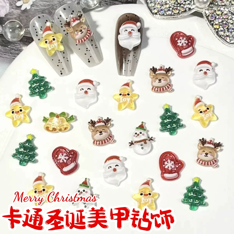Новые рождественские аксессуары для дизайна ногтей с героями мультфильмов, оптовая продажа, милый лось, снеговик, колокольчик, аксессуары из смолы, украшения для ногтей