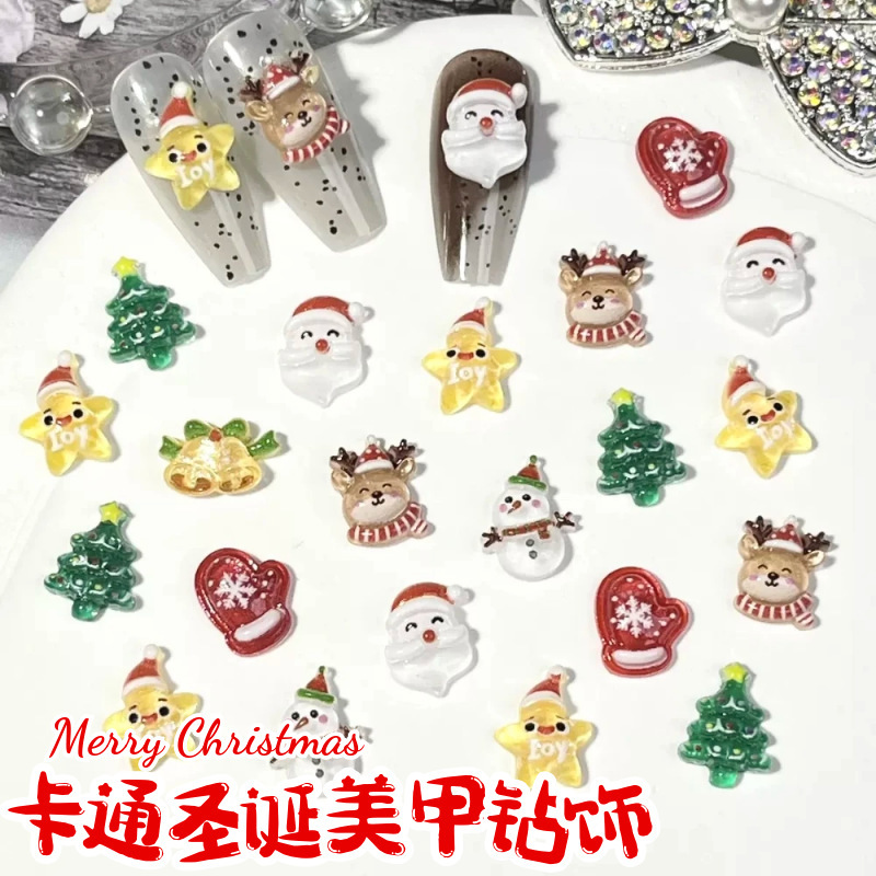 New Christmas Cartoon Nail Art Accessories Wholesale Cute Elk Snowman Bell Resin Accessories Nail Decorations