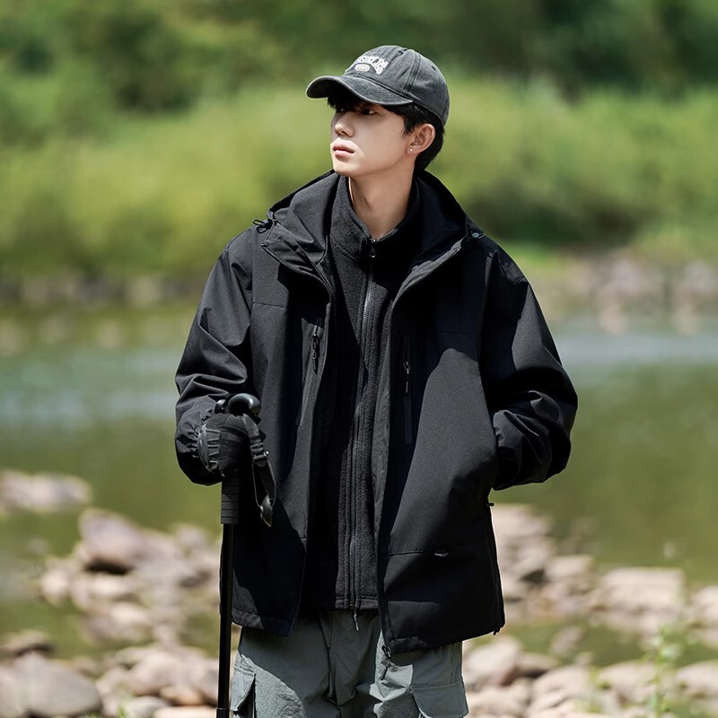 NASA春秋季防水登山服三合一可拆卸冲锋夹克外套男士2025新款衣服|undefined